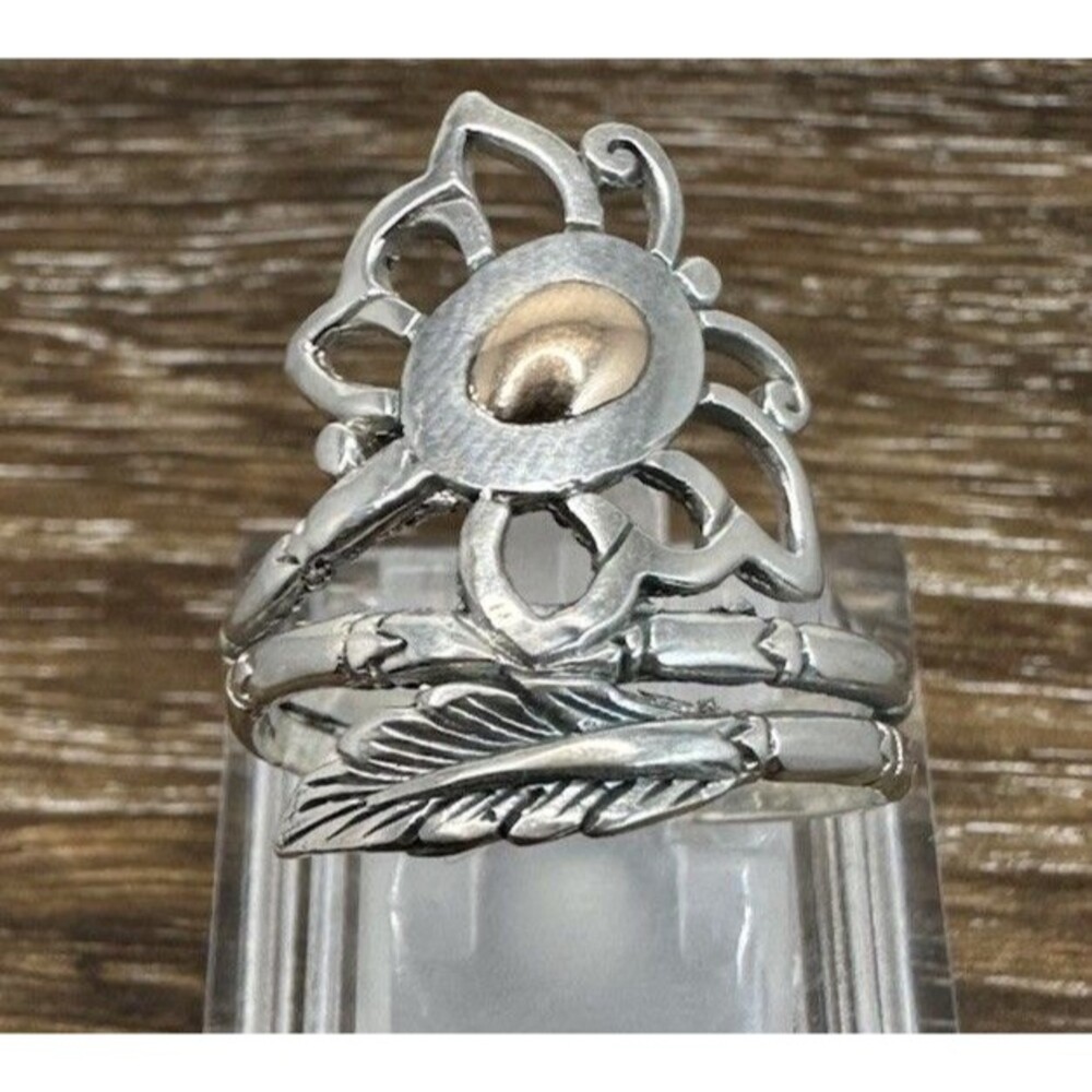 Sterling Silver 18K Gold Accented “Fleeting Butterfly” Bamboo Band Ring Sz 8
